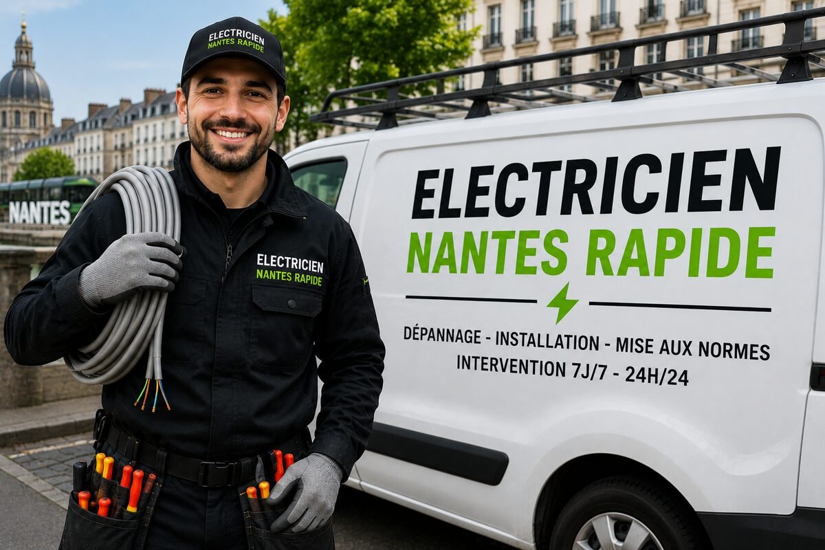 Électricien de Electricien Nantes Rapide devant son véhicule d'intervention à Nantes